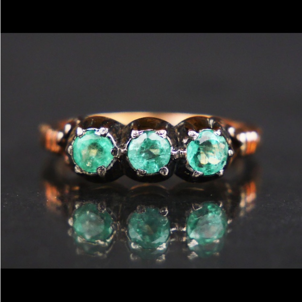 Vintage Emerald Ring Solid 18k Gold Silver 6.25 Us - image 1